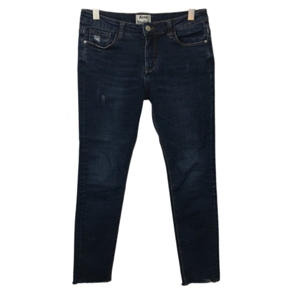 Acne Studios Dark Wash Distressed Raw Hem Cropped Jeans